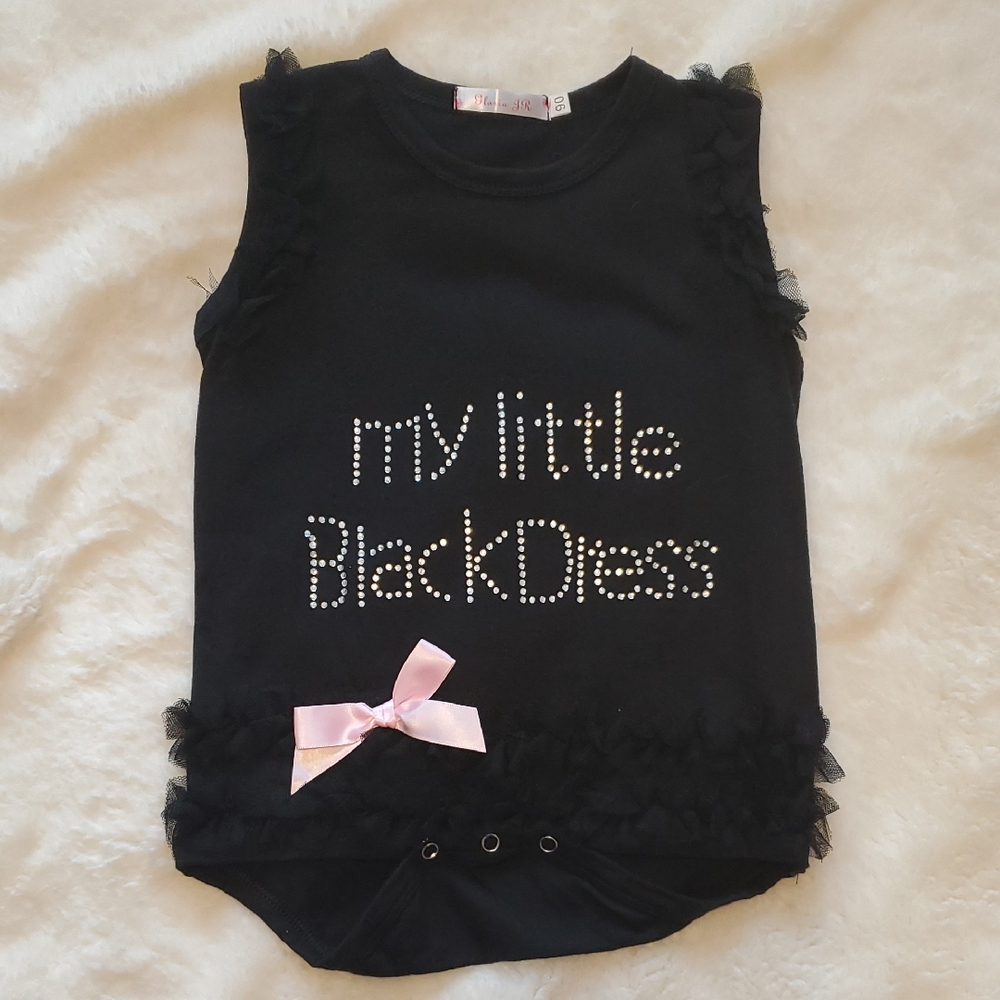 Black Sleeveless "Little Black Dress" Baby Onesie with Rhinestones